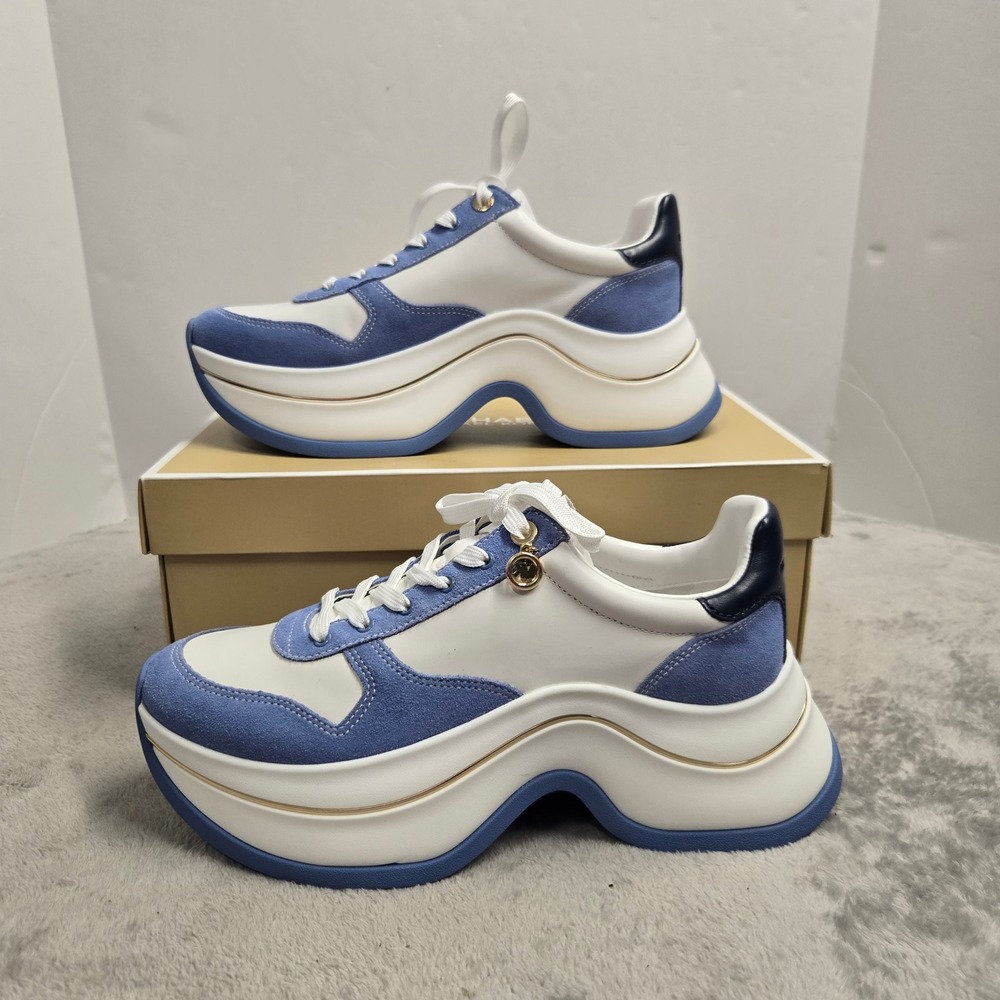 Michael Kors Arla Trainer French Blue Multi Leather Platform Sneakers 8.5M NEW